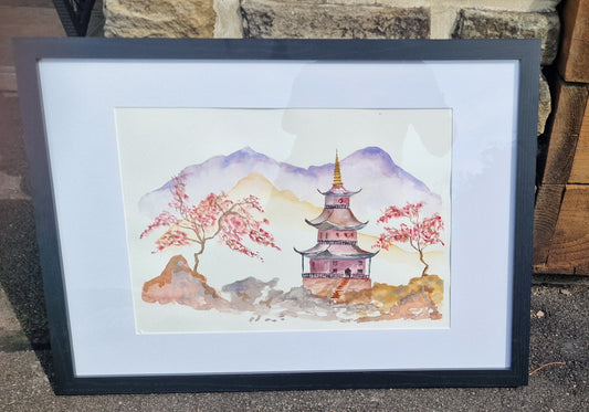 Original Watercolour A3 " Japanese Garden "