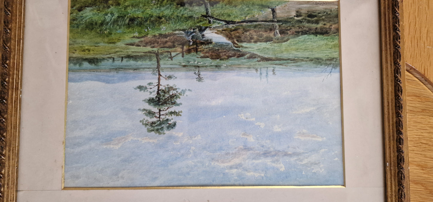 vintage watercolour Edgar Antley  1880 Fishing scene Superb!