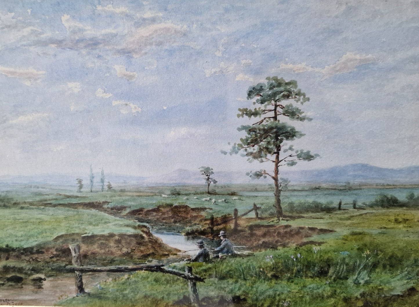 vintage watercolour Edgar Antley  1880 Fishing scene Superb!
