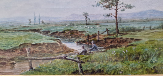 vintage watercolour Edgar Antley  1880 Fishing scene Superb!